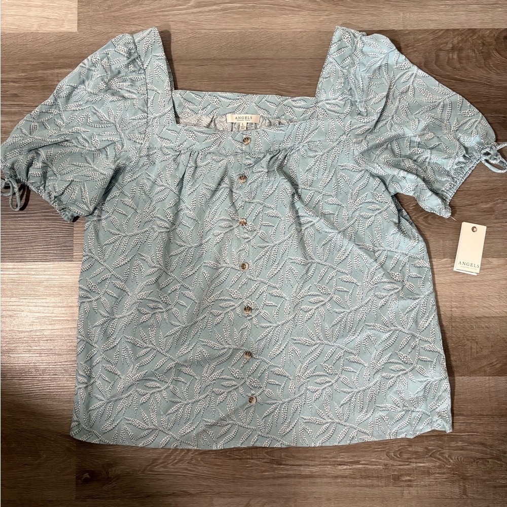 Angels Forever Young Light Blue Textured Blouse